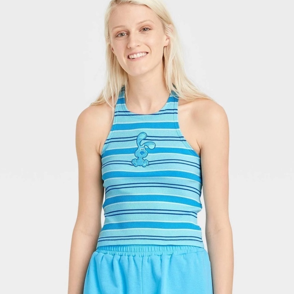 𝅺women's Blue's Clues Sleeveless Graphic Halter Tank Top - Blue size Med nwt